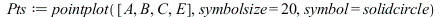 Pts := pointplot([A, B, C, E], symbolsize = 20, symbol = solidcircle); 